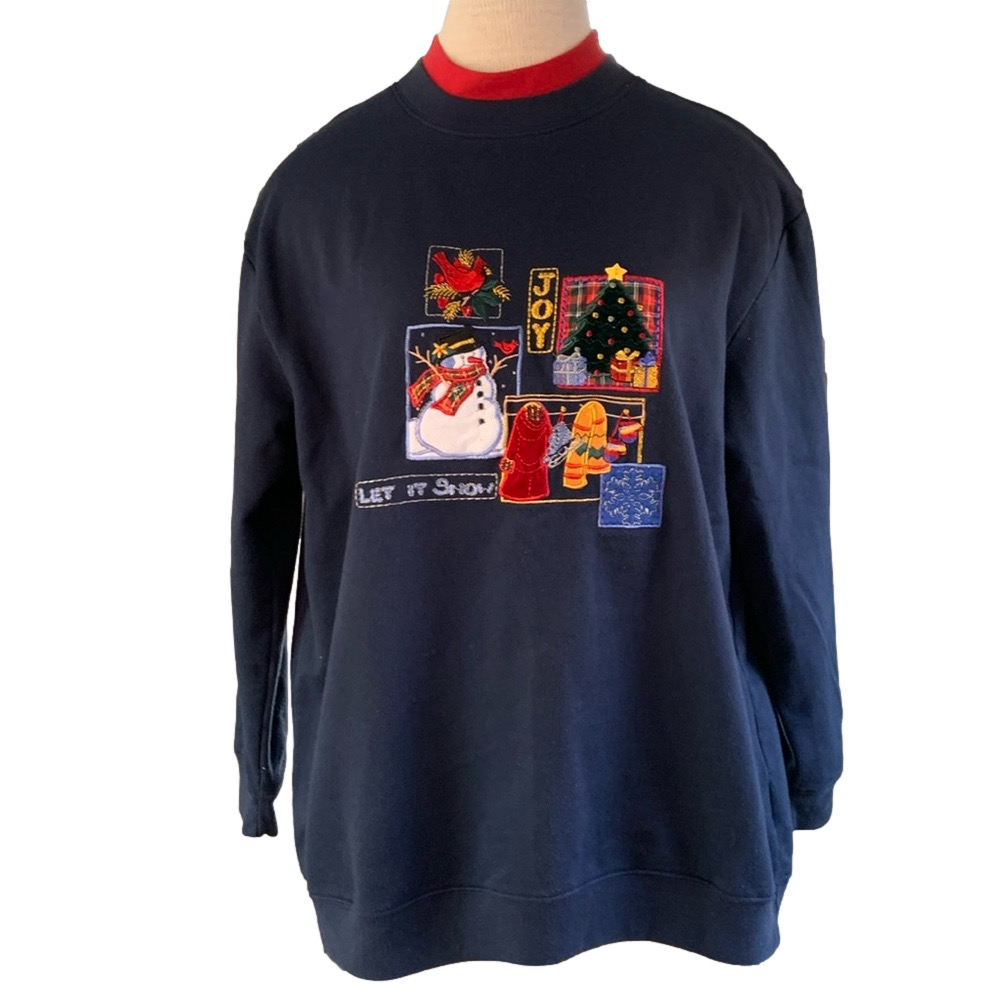 Bobbie Brooks sz L blue Christmas novelty sweater with embroidery